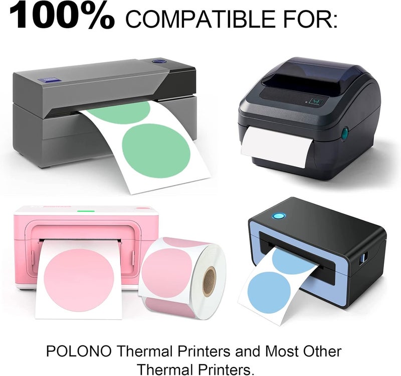 Misofuki 2" 750 Labels Pink Circle Direct Thermal Stickers Labels Roll Compatible with Zebra, Rollo, MUNBYN, Self-Adhesive Round Direct Thermal Labels - Image 3